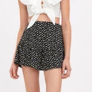 Zara Black Floral Skirt With Tie